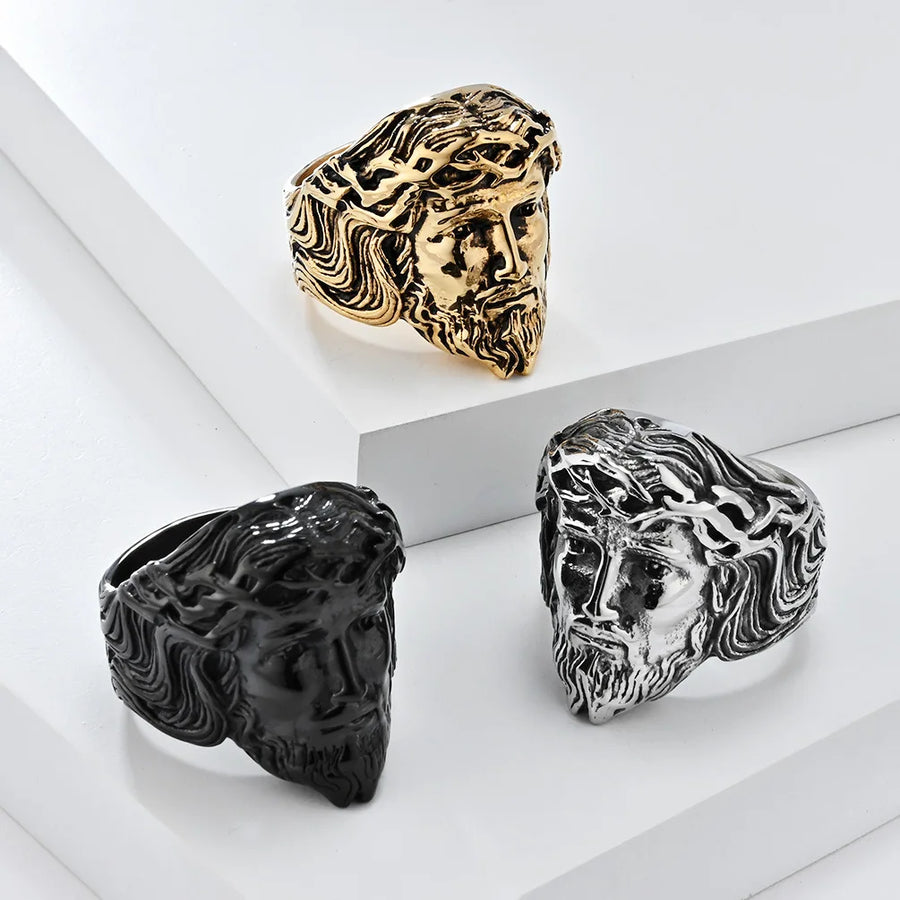 Gold Color Jesus Christ Face Ring Stainless Steel